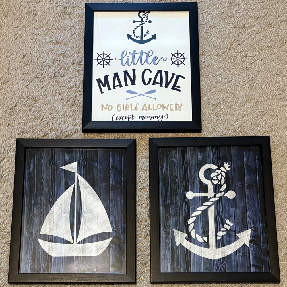 Nautical Wall Art Set with Anchor and Sailboat